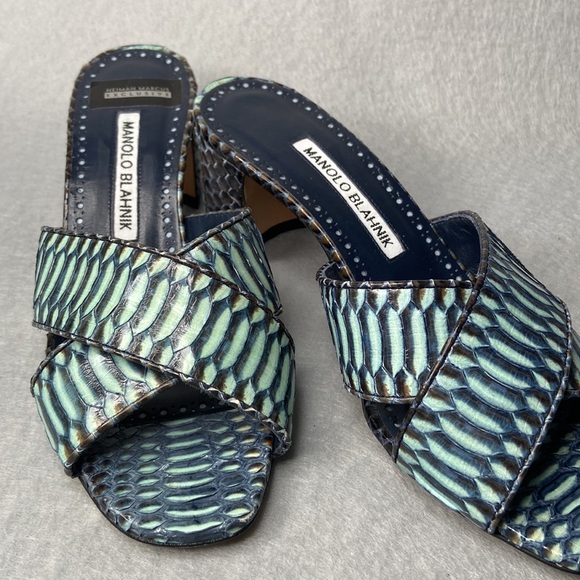 Manolo Blahnik Otawi Mule sandal with block heel - Navy/Teal - women's 36 - Picture 7 of 11